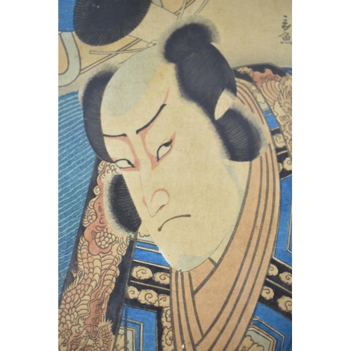 83 - A Framed Chinese Woodblock Print Depicting Samurai Actor, 34cm wide