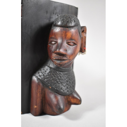 93 - A Pair of Carved African Souvenir Bookends Depicting Masai Tribes People, 16cm high