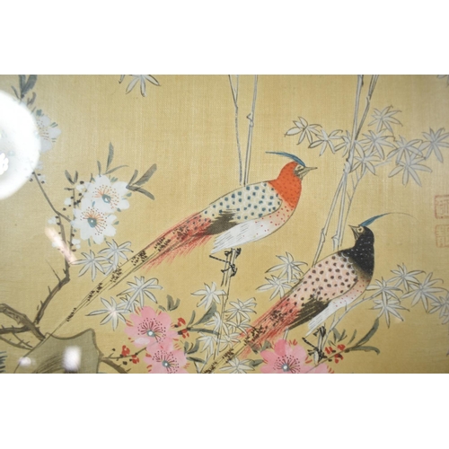 98 - A Pair of Chinese Paintings on Silk Depicting Birds and Blossom, Both Signed, 38cm wide