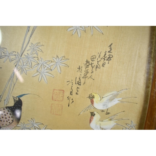 98 - A Pair of Chinese Paintings on Silk Depicting Birds and Blossom, Both Signed, 38cm wide