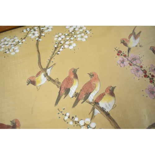 98 - A Pair of Chinese Paintings on Silk Depicting Birds and Blossom, Both Signed, 38cm wide