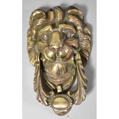 26 - A Nice Quality Cast Brass Lion Mask Door Knocker, 18cm high
