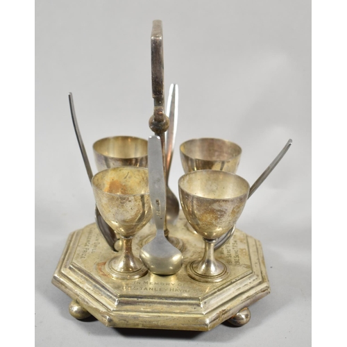 31 - An Edwardian Silver Plated Presentation Four Cup Egg Cruet, Gun Drill Challenge Prize in Memory of D... 