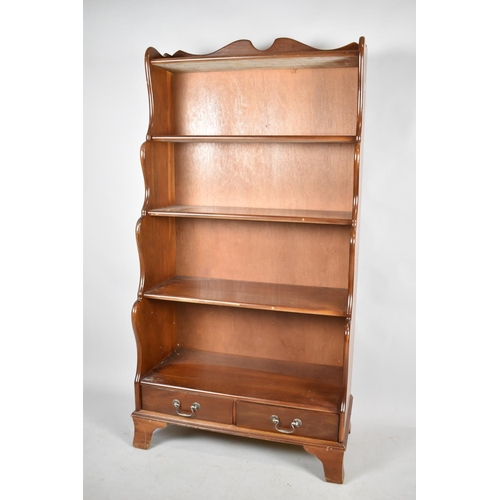 545 - A Modern Four Shelf Galleried Waterfall Bookcase with Two Base Drawers, 77cm Wide