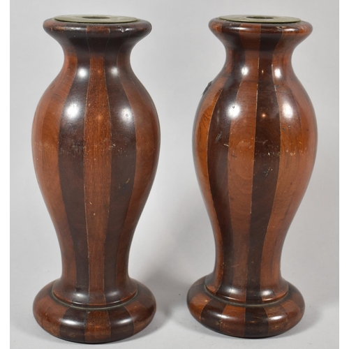 65 - A Pair of Wooden Vases Made From WWI Propeller Hubs, 25cm high