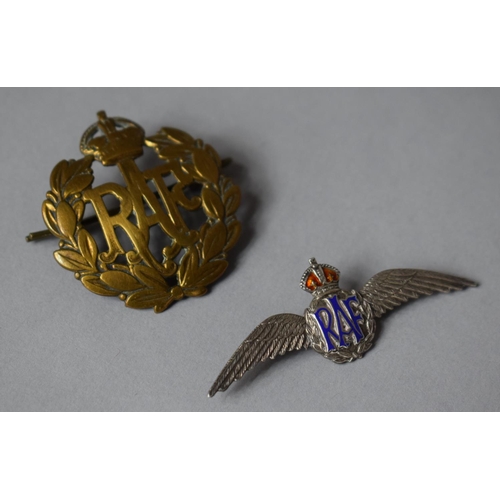 68 - A Silver and Enamel RAF Sweetheart Brooch and RAF Military Badge