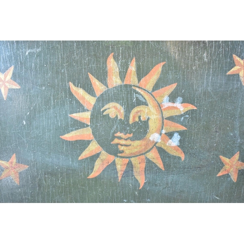 71 - A Decorated Wooden Tray Painted with Sun and Stars, 51cm wide