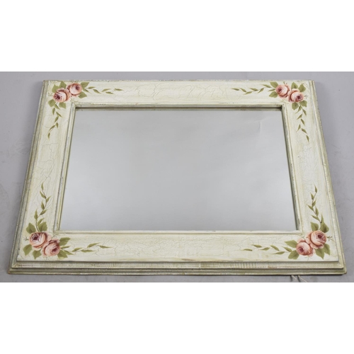 280 - A Large Rectangular Wall Mirror with Painted Frame Having Rose Decoration, 82cm wide