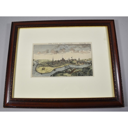 282 - A Framed Hand Coloured 18th Century Engraving, The City of Chester, 20cm wide