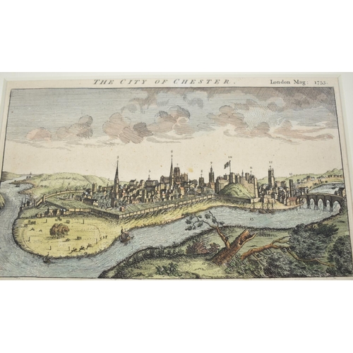 282 - A Framed Hand Coloured 18th Century Engraving, The City of Chester, 20cm wide