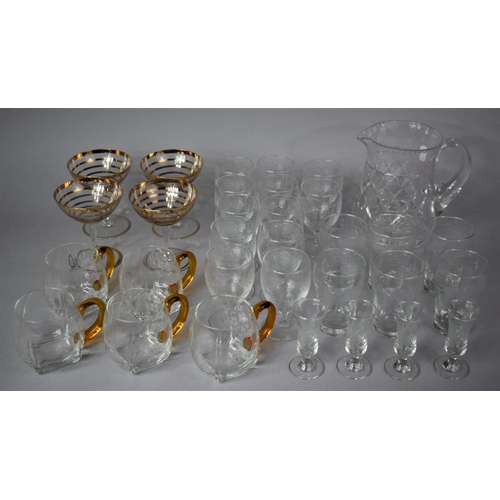 290 - A Collection of Various Glassware to include Four Gilt Decorated Champagne Coups, Various Etched Gla... 