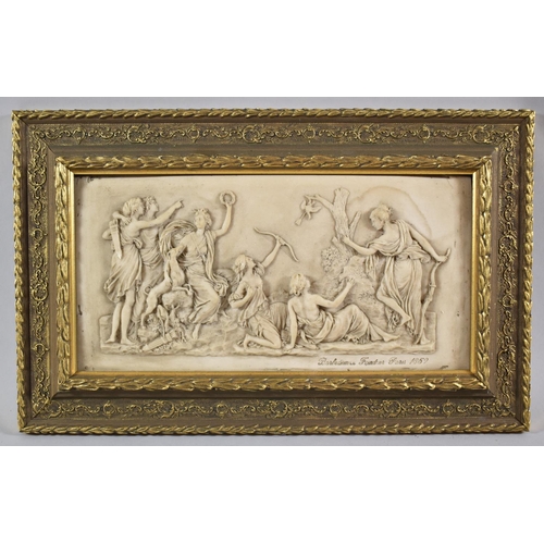 291 - A Reproduction Gilt Framed Resin Marble Effect Plaque Depicting Classical Scene, 30cm wide