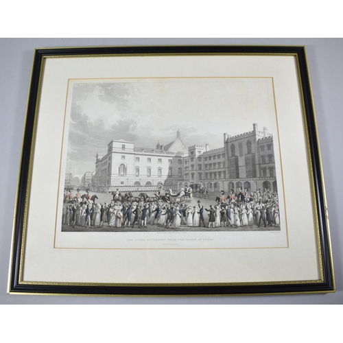 299 - A Framed Coloured Engraving, The Queen Returning form the House of Lords, 36cm wide