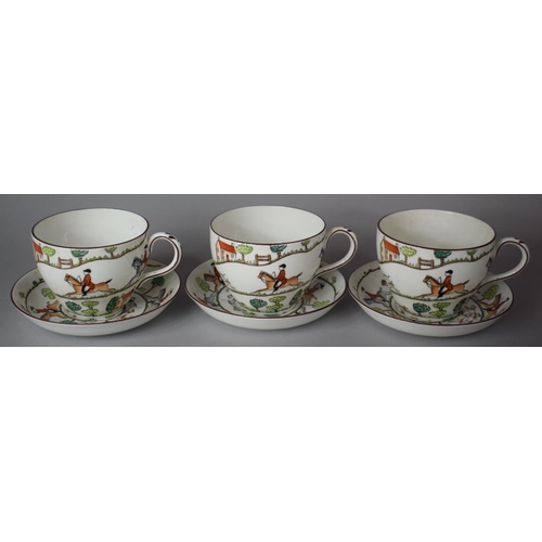 309 - A Set of Three Royal Crown Derby T Goode and Co, Hunting Pattern Breakfast Cups and Saucers