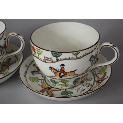 309 - A Set of Three Royal Crown Derby T Goode and Co, Hunting Pattern Breakfast Cups and Saucers