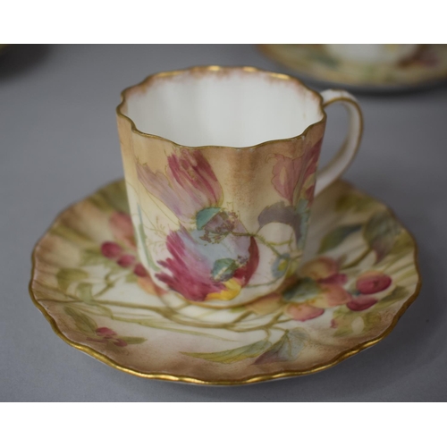 313 - A Doulton of Burslem Blush Ivory Floral Pattern Coffee Set to Comprise Ten Saucers and Eight Cans