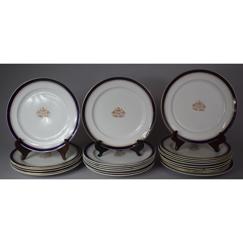 314 - A Set of 23 James Green and Nephew Dinner Plates with Armorial Crest, God, Grant, Grace