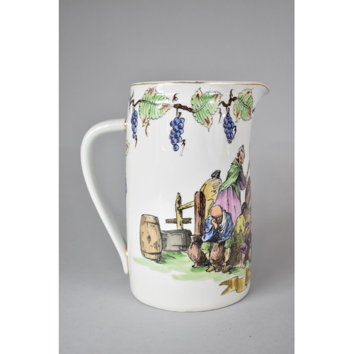 326 - A Hand Painted Spanish Wine Jug Decorated with Transfer Scene Depicting Figures at Water Pump, 22cm ... 