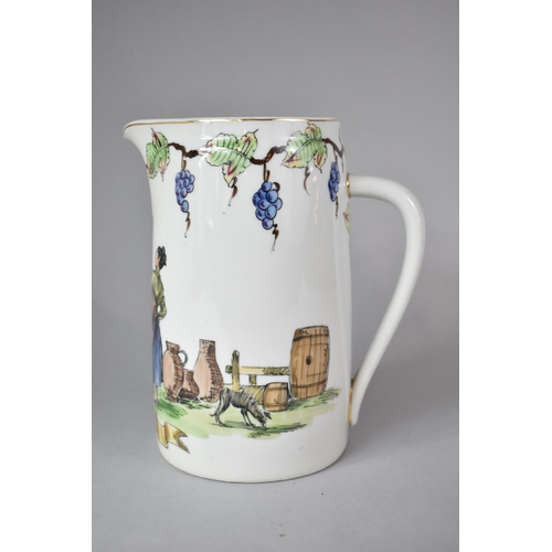 326 - A Hand Painted Spanish Wine Jug Decorated with Transfer Scene Depicting Figures at Water Pump, 22cm ... 