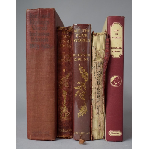 329 - Five Bound Volumes by Rudyard Kipling: 1926 Edition The Two Jungle Books, 1935 Edition All the Puck ... 