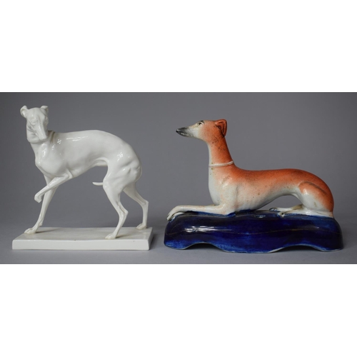 390 - A Late 19th/Early 20th Century Staffordshire Penholder in the Form of a Reclining Greyhound Together... 