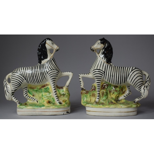 391 - A Pair of 20th Century Staffordshire figures of Zebra, Each 21cm high (AF)