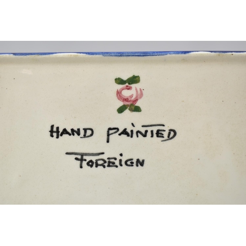 398 - A Hand Painted French Faience Desktop Stationery Stand with Two End Stores, 38cm Wide