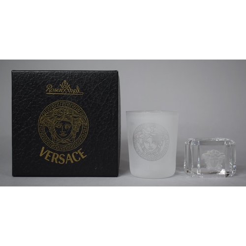 400 - A Boxed Rosenthal Versace Napkin Ring and a Rosenthal Versace Frosted Candle Vase