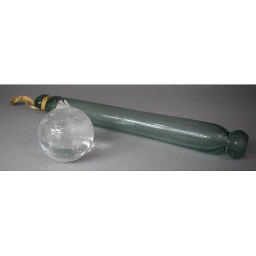 403 - A Victorian Glass Rolling Pin (One End AF) Together with a Glass Globular Bauble