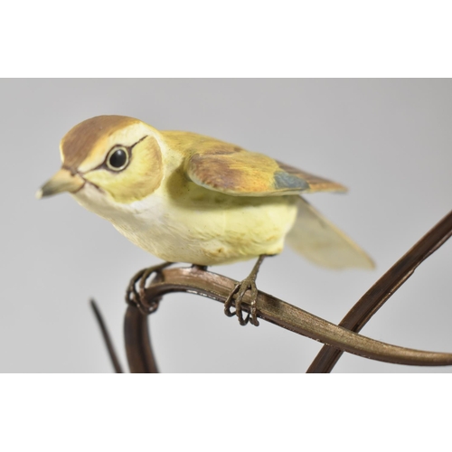 8 - A Bronze and Ceramic Royal Worcester Study of Bird on Reed, Tiny Nick to End of Beak, 21cm high