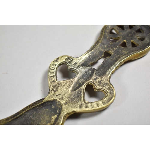 106 - A Moulded Brass Welsh Loving Spoon, Inscribed 