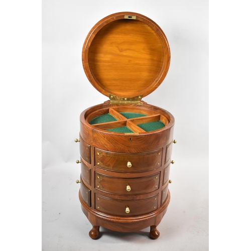 115 - A Modern Indonesian Brass Inlaid Cylindrical Chest of Twelve Drawers, Hinged Lid to Removable Inner ... 