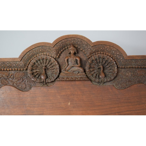 158 - A Finely Carved Indian Two Handled Tray Decorated with Seated Buddha and Peacocks, 66cm Long