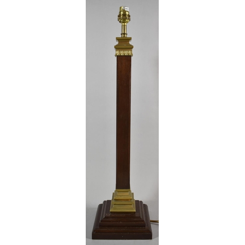 162 - A Wooden and Ormolu Tall Table Lamp and Shade on Plinth Base, Lamp 60cm high