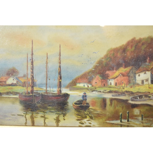 172 - A Pair of Gilt Framed Dutch Oils Depicting Estuary Scenes, Early 20th Century, 21cm wide