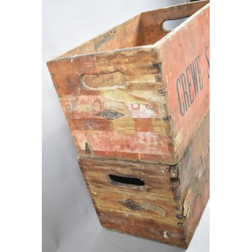 210 - Two Vintage Pine Boxes Inscribed Crewe SCS and ASS, Each 45cm wide