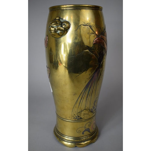 256 - A Large Heavy Oriental Polished Bronze and Mixed Metal Two Handled Vase Decorated with Eagle Beside ... 