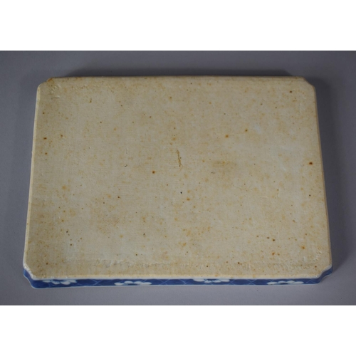 258 - A Chinese Blue and White Rectangular Tray Decorated with Interior Objects and Swags and Having Prunu... 