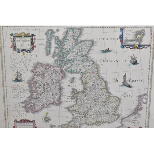 262 - A Framed Reproduction Willem and Johan Blaeu Map of Britain and Ireland, 49cm wide