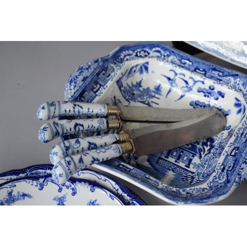 282 - A Collection of Various Blue and White China to include Ceramic Handled Knives, Various Bowls and Di... 