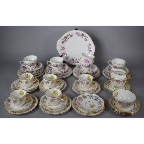 287 - A Collection of Various Part Teasets Pair Gilt and Floral Patterned and Rose Pattern Examples