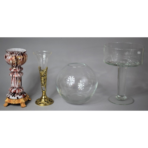 298 - A Collection of Various Glassware to include Stand, Oval Vase, Trumpet Vase with Brass Pierced Suppo... 