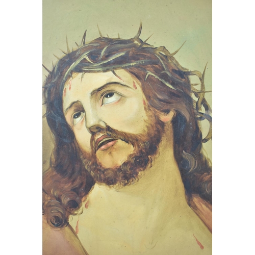 300 - A Framed Oil on Card, Jesus with Crown of Thorns, 45cm, high