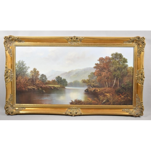 301 - A Large Gilt Framed Oil on Canvas, River Scene, 100cm wide