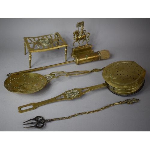 303 - A Collection of Various Brassware to include Chestnut Warmers, 19th Century Knight Fireside, Trivet ... 