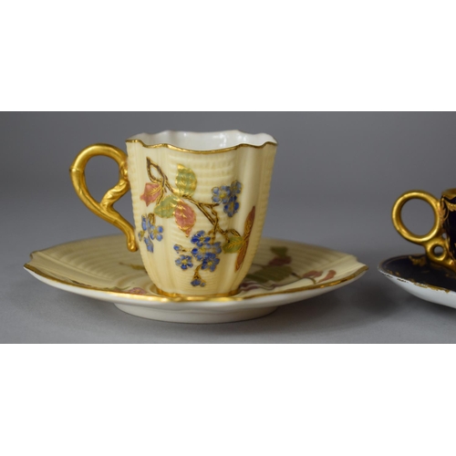 340 - Three Miniature Cabinet Cups and Saucers to Include Gilt and Black Glazed Coalport and Two Royal Wor... 