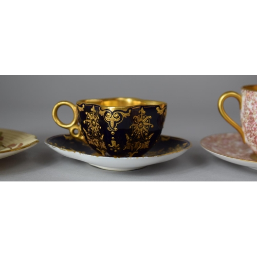 340 - Three Miniature Cabinet Cups and Saucers to Include Gilt and Black Glazed Coalport and Two Royal Wor... 