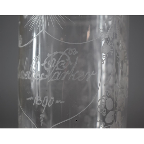 342 - A Late 19th Century Etched Celery Jar Inscribed Isabella Parker 1890, 22cm high