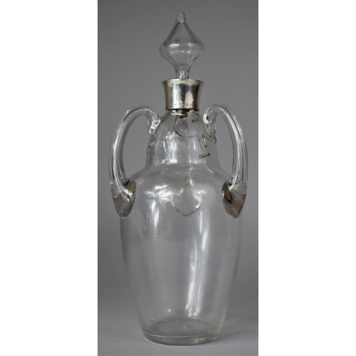 344 - A Silver Topped Three Handled Tyg Decanter, Stapled Repair to Neck, 29cm high