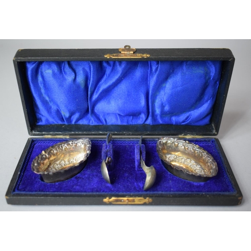 369 - A Cased Pair of Boat Shaped Silver Salts, Birmingham 1901 Together with Two Unrelated Silver Plated ... 